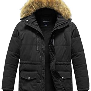 CREATMO US Men's Big and Tall Winter Hooded Coat Waterproof Warm Long Puffer Jacket Parka winter jackets Fleece Lined Black 6X