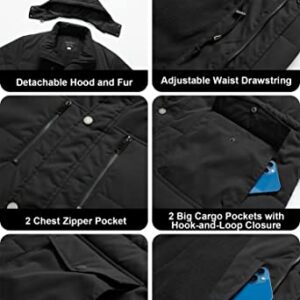 CREATMO US Men's Big and Tall Winter Hooded Coat Waterproof Warm Long Puffer Jacket Parka winter jackets Fleece Lined Black 6X