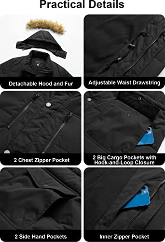 CREATMO US Men's Big and Tall Winter Hooded Coat Waterproof Warm Long Puffer Jacket Parka winter jackets Fleece Lined Black 6X