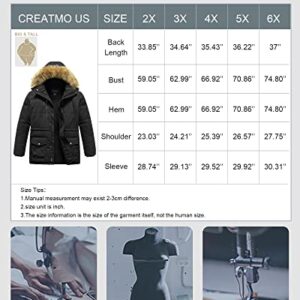 CREATMO US Men's Big and Tall Winter Hooded Coat Waterproof Warm Long Puffer Jacket Parka winter jackets Fleece Lined Black 6X