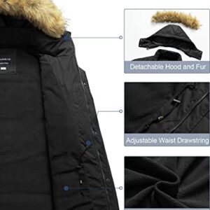 CREATMO US Men's Big and Tall Winter Hooded Coat Waterproof Warm Long Puffer Jacket Parka winter jackets Fleece Lined Black 6X