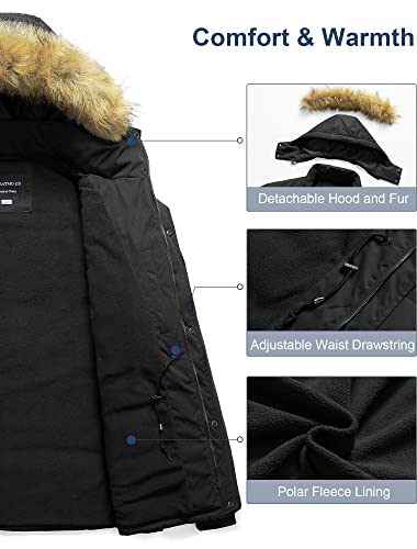 CREATMO US Men's Big and Tall Winter Hooded Coat Waterproof Warm Long Puffer Jacket Parka winter jackets Fleece Lined Black 6X