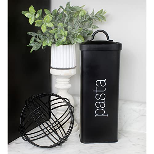 AuldHome Black Spaghetti Canister, Black Enamelware Contemporary Tall Pasta Storage Container