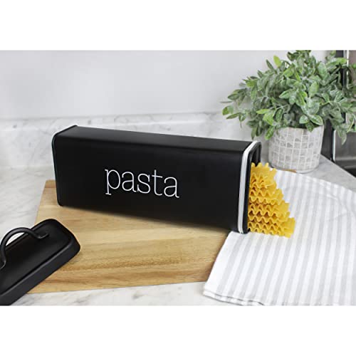 AuldHome Black Spaghetti Canister, Black Enamelware Contemporary Tall Pasta Storage Container