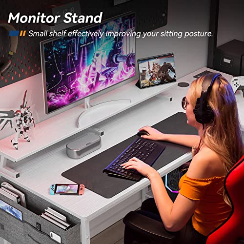 KKL 55 inch L Shaped Computer Desk with USB Charging Port & Power Outlet, L-Shaped Corner Desk with 4 Tier Drawer & Monitor Shelf for Home Office Workstation, Modern Style Writing Table, White