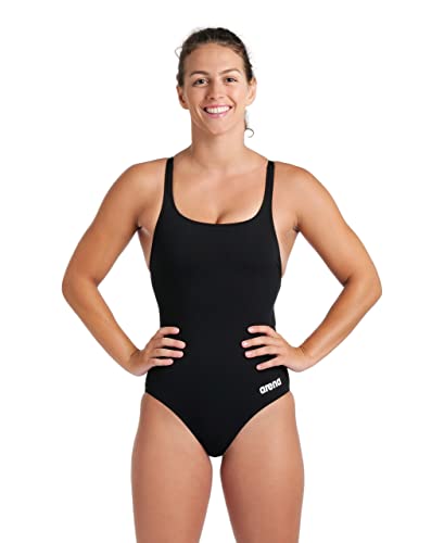 Arena Women's Standard Swim Pro Open Back One Piece Solid Team Athletic Training Swimsuit, Black/White, 22