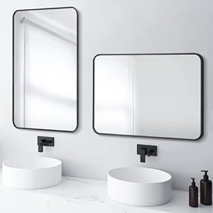 SCWF-GZ 20x30 Square Mirror Full Length Wall Mounted Hanging or Against Wall Metal Frame Dressing Make-up Mirrors for Entryway Bedroom Bathroom Living Room 20 30 inch Black