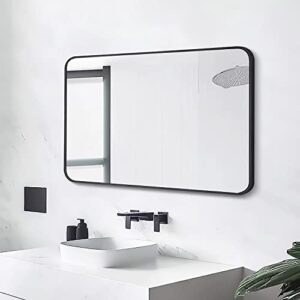 SCWF-GZ 20x30 Square Mirror Full Length Wall Mounted Hanging or Against Wall Metal Frame Dressing Make-up Mirrors for Entryway Bedroom Bathroom Living Room 20 30 inch Black