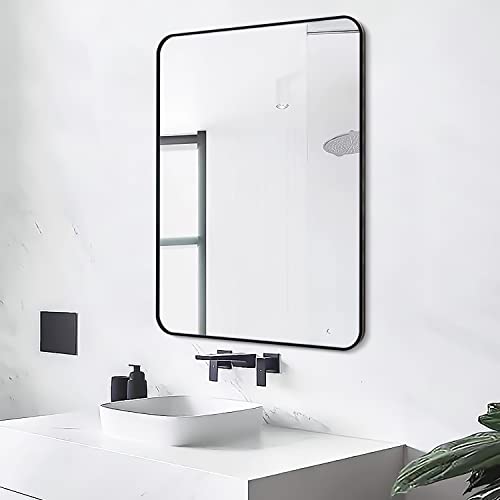 SCWF-GZ 20x30 Square Mirror Full Length Wall Mounted Hanging or Against Wall Metal Frame Dressing Make-up Mirrors for Entryway Bedroom Bathroom Living Room 20 30 inch Black