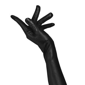 Women Sexy Wet Look Long Gloves for Costume Cosplay, Long Patent Leather Gloves Elbow Length Long Gloves for Wedding Evening (Black)