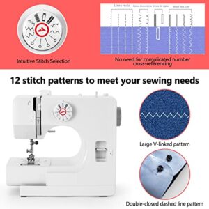 Sewing Machine, Mini Sewing Machine, Electric Portable Sewing Machine for Beginners, 12 Stitch Dual Speed with Foot Pedal & Sewing Kit