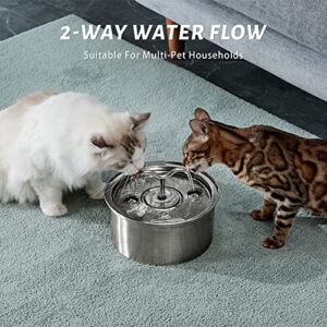 DOOOB Cat Water Fountain, 3.2L/108OZ Stainless Steel Pet Water Dispenser Automatic Metal Dog Drinking Bowl with 3 Replacement Filters Ultra-Quiet Pump and Waterproof Food Mats