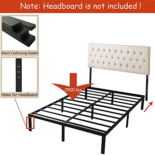 Tooyyer King Bed Frame 18inch High Heavy Duty Steel Slat Maximum 2500 lbs Support for Mattress Foundation No Box Spring Needed Easy to Assemble Non-Slip Noise Free Bed King