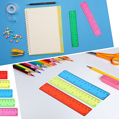 50 Pcs 6 Inch Rulers Assorted Colors Clear Plastic Ruler Straight Rulers for Kids Ruler with Inches and Centimeters for Students School Supplies Office Home Use