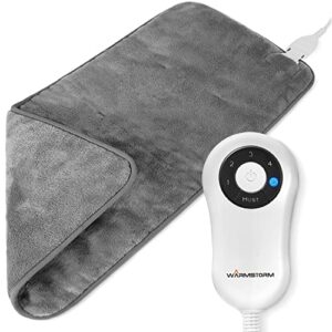 warm storm heating pad for back pain relief,12"x24" flannel electric heating pads for cramps with 5 heat settings, auto-off moist dry heat options washable (include spray bottle, non-woven fabric)