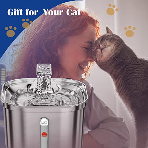 Homtyler Stainless Steel Multiple Pets Water Fountain for Cats Inside, 3 Replacement Filters&Ultra-Quiet Pump, 2.2L/73oz Automatic Dog Dispenser Water Bowl