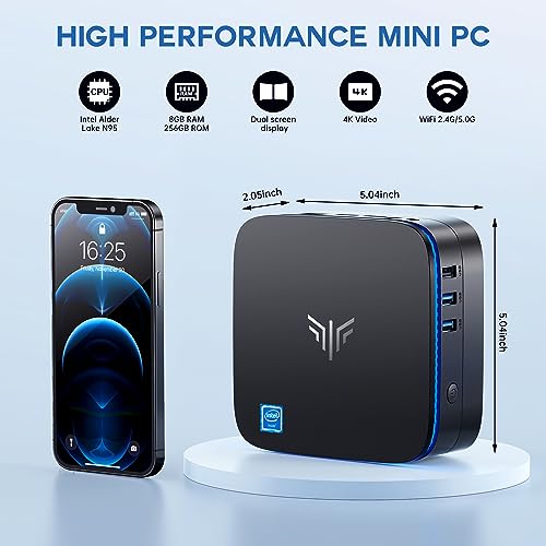 KAMRUI AK1 Plus Mini PC, Intel 12th Gen N95(up to 3.4GHz) Mini Desktop Computers, 8GB RAM/256GB M.2 SSD Micro Computer Tower Support 4K UHD, Dual Wi-Fi, BT 4.2 for Business Home Office