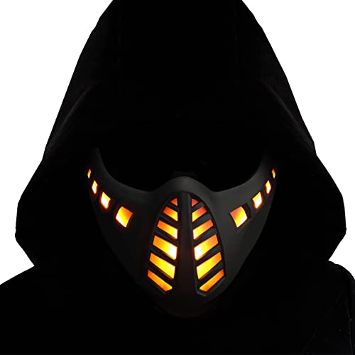 Guayma Halloween Scary Led Mask Light Up Demon Oni Cyberpunk Half Face Masks For Costume Cosplay Party,Black