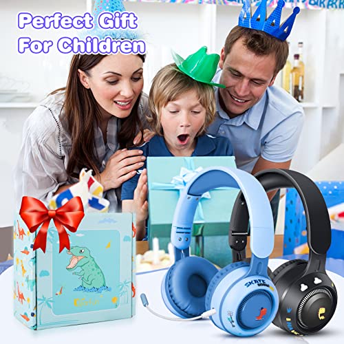 QearFun Kids Toddlers Bluetooth Headphones, Foldable 9 Colorful Led Lights Wireless Dinosaur Headphones with Mic & 3.5mm Jack, Boys Girls On-Ear Gaming Headset Gifts for PS4/Xbox One/Switch/PC/Tablet