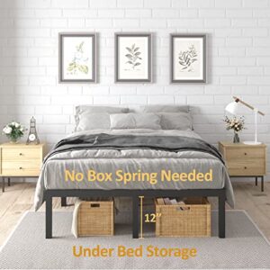 FUIOBYVV Full Size Bed Frame, 14 Inch Heavy Duty Metal Platform Bed Frame Full Support Up to 3500 lbs, No Box Spring Needed/No Shaking/Steel Slat Support/Noise Free/Easy Assembly