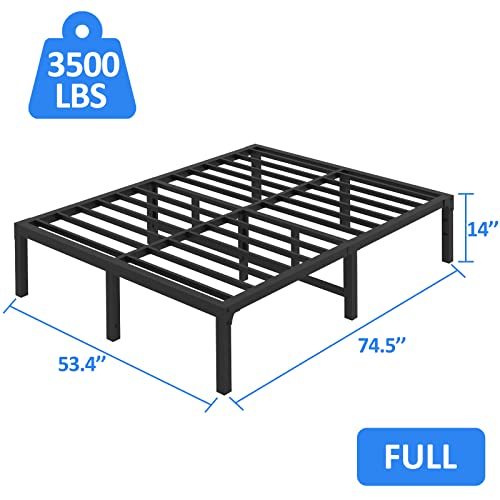 FUIOBYVV Full Size Bed Frame, 14 Inch Heavy Duty Metal Platform Bed Frame Full Support Up to 3500 lbs, No Box Spring Needed/No Shaking/Steel Slat Support/Noise Free/Easy Assembly