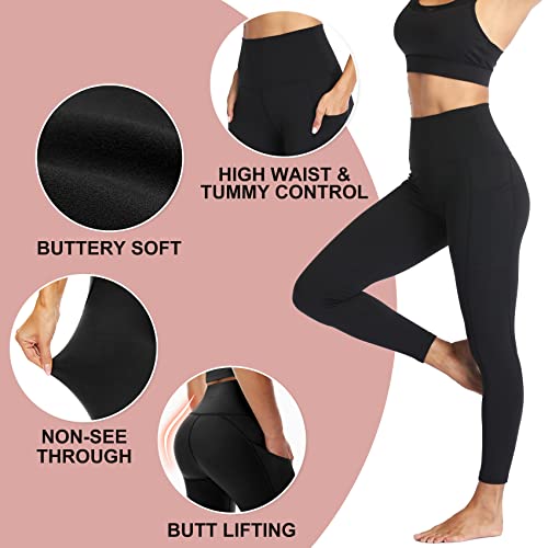 NexiEpoch 4 Pack Leggings with Pockets for Women- High Waisted Tummy Control for Workout Running Yoga Pants Reg & Plus Size