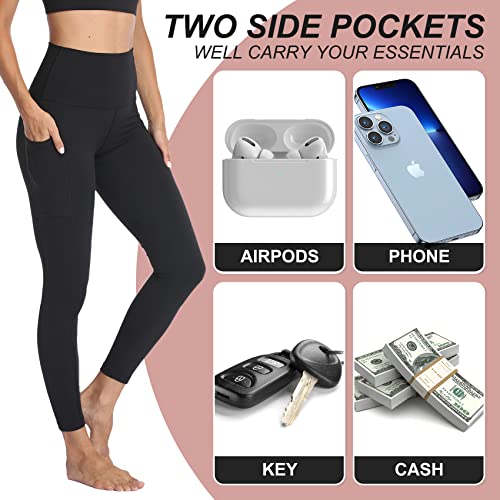 NexiEpoch 4 Pack Leggings with Pockets for Women- High Waisted Tummy Control for Workout Running Yoga Pants Reg & Plus Size