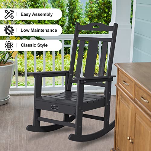 nalone Outdoor Rocking Chairs Set of 2, HDPE All Weather Resistant Rocking Chair for Porch, Oversized Patio Rocker Chair for Adult, Outdoor Rockers for Garden Lawn