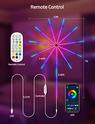 Daymeet Smart Firework LED Lights, ICRGB Dream Color LED Lights for Bedroom, LED Strip Lights with Remote App Control, Color Changing Music Sound Sync Light for Bedroom, Christmas Decorations