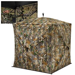 tidewe hunting blind 270° see through with silent magnetic door & sliding windows, 2-3 person pop up ground blind with carrying bag, portable durable hunting tent for deer & turkey hunting(camouflage)