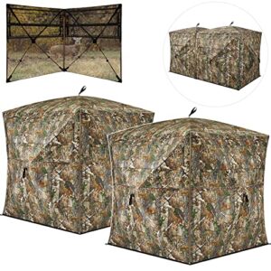 tidewe hunting blind see through 3-in-1 with carrying bag, 4-6 person pop up ground blinds 270 degree, portable removable hunting tent for deer & turkey hunting (camouflage)