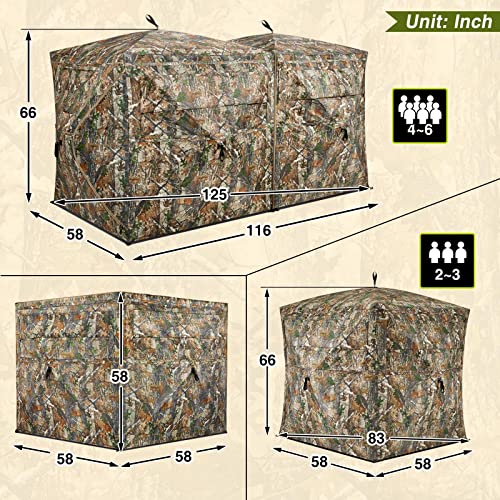 TIDEWE Hunting Blind See Through 3-in-1 with Carrying Bag, 4-6 Person Pop Up Ground Blinds 270 Degree, Portable Removable Hunting Tent for Deer & Turkey Hunting (Camouflage)