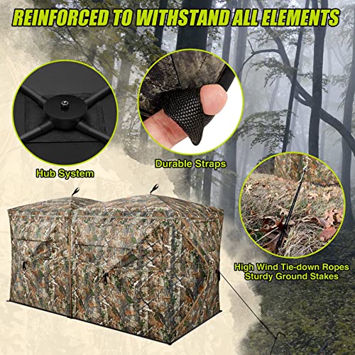 TIDEWE Hunting Blind See Through 3-in-1 with Carrying Bag, 4-6 Person Pop Up Ground Blinds 270 Degree, Portable Removable Hunting Tent for Deer & Turkey Hunting (Camouflage)