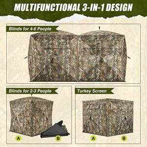 TIDEWE Hunting Blind See Through 3-in-1 with Carrying Bag, 4-6 Person Pop Up Ground Blinds 270 Degree, Portable Removable Hunting Tent for Deer & Turkey Hunting (Camouflage)