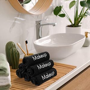 30 Pcs Makeup Remover Wash Cloth Bulk Fleece Microfiber Facial Towel Reusable Cotton Absorbent Washcloth Soft Drying Towel Cleansing with 2 Spa Headbands for Clean and Make Up,12 x 12 Inches (Black)