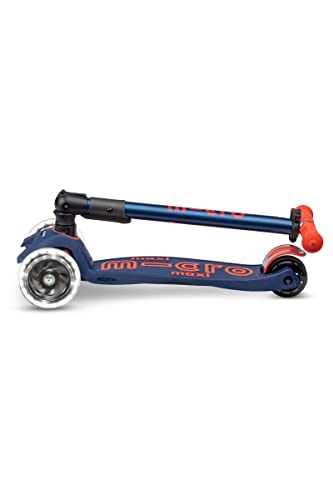 Micro Kickboard - Maxi Deluxe Foldable LED - Three Wheeled, Lean-to-Steer, Fold-to-Carry Swiss-Designed Micro Scooter for Kids with Motion-Activated Light-Up Wheels for Ages 5-12 (Blue)