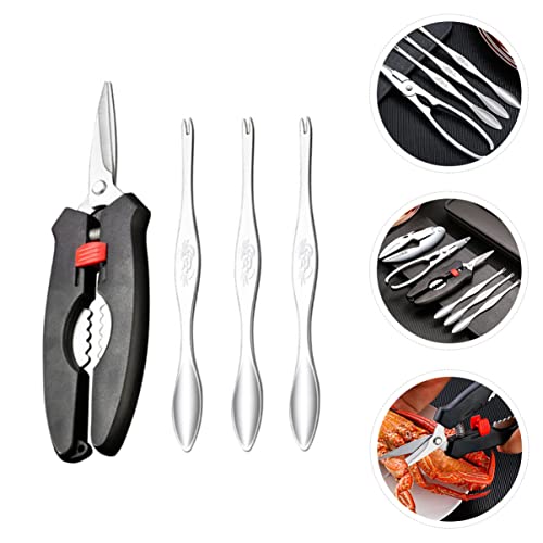 Seafood Tools Crab Leg Opener Scissors Tool Set Tool Set Crab Crackers with crab clamp and picks metal shell nut crackers and picks 3 Leg Forks Flackers Crackers Metal Household