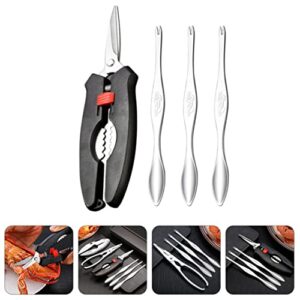 Seafood Tools Crab Leg Opener Scissors Tool Set Tool Set Crab Crackers with crab clamp and picks metal shell nut crackers and picks 3 Leg Forks Flackers Crackers Metal Household