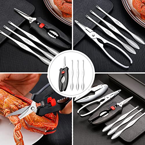 Seafood Tools Crab Leg Opener Scissors Tool Set Tool Set Crab Crackers with crab clamp and picks metal shell nut crackers and picks 3 Leg Forks Flackers Crackers Metal Household