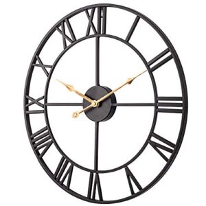 Wall Clock for Living Room Decor, Silent Battery Operated Wall Clocks with Roman Numerals, 14 Inch Large Vintage Decorative Farmhouse Metal Indoor Outdoor Clock for Bedroom, Kitchen, Patio - Black