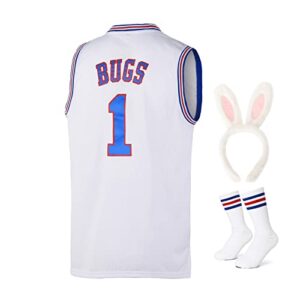 dorisube youth basketball jersey bugs #1 space movie jersey 90s hip hop clothing kids shirt for party (#1 white, x-small)