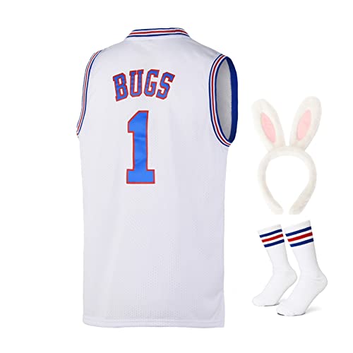 DORISUBE Youth Basketball Jersey Bugs #1 Space Movie Jersey 90S Hip Hop Clothing Kids Shirt for Party (#1 White, X-Small)