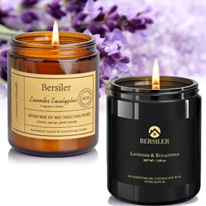 bersiler 7 oz lavender eucalyptus candles for home scented brown and black jar stress relief and relax for home & bedroom gift for women/men soy wax