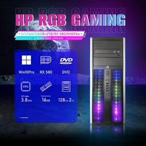 HP RGB Gaming PC Desktop Computer - Intel Quad I7 up to 3.8GHz, Radeon RX 580 8G, 16GB Memory, 128G SSD + 2TB, RGB Keyboard & Mouse, DVD, WiFi & Bluetooth, Win 10 Pro (Renewed)