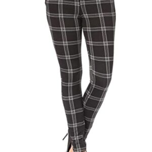 ShoSho Womens High Waist Skinny Pants Tummy Control Butt Lifting Pull On Stretch Trousers with Pockets Plaid Print Black/White Small