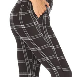 ShoSho Womens High Waist Skinny Pants Tummy Control Butt Lifting Pull On Stretch Trousers with Pockets Plaid Print Black/White Small