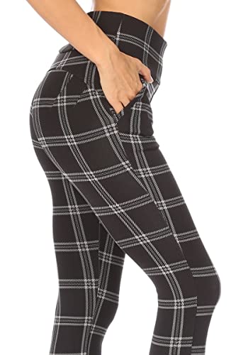 ShoSho Womens High Waist Skinny Pants Tummy Control Butt Lifting Pull On Stretch Trousers with Pockets Plaid Print Black/White Small