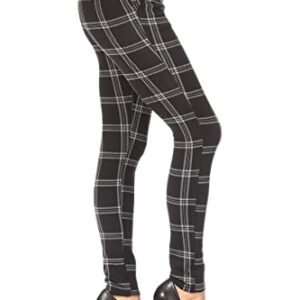 ShoSho Womens High Waist Skinny Pants Tummy Control Butt Lifting Pull On Stretch Trousers with Pockets Plaid Print Black/White Small