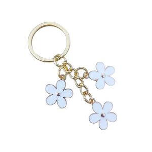 meimimix flowers charms enameled keychain chain tassel keyring for women girls gifts purse bag accessories (white)