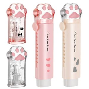 4 pcs cute cat paw kawaii school supplies cute cat paw pencil sharpener and cat paw shaped retractable eraser kawaii pencil sharpener cat school supplies for kids girls cat lovers office school home